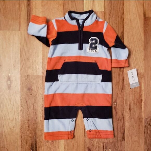 NWT Carter's Fleece 2Cute Stripe Romper - Picture 4 of 6